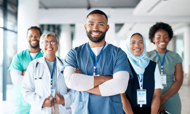 Healthcare workers standing in a group