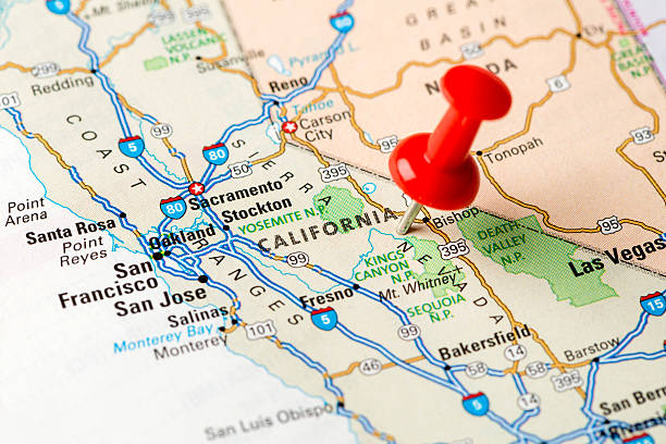 California on a map with pin in it