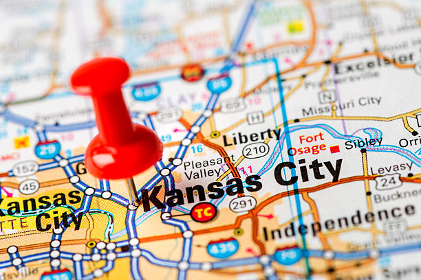 Kansas City on map with a pin in it.