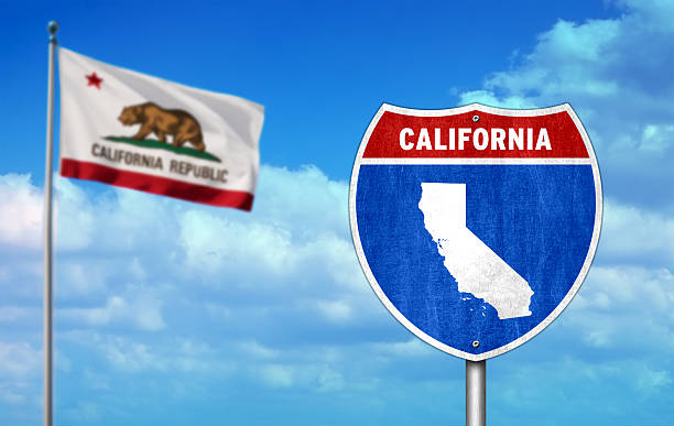 Interstate sign with flag of US State of California