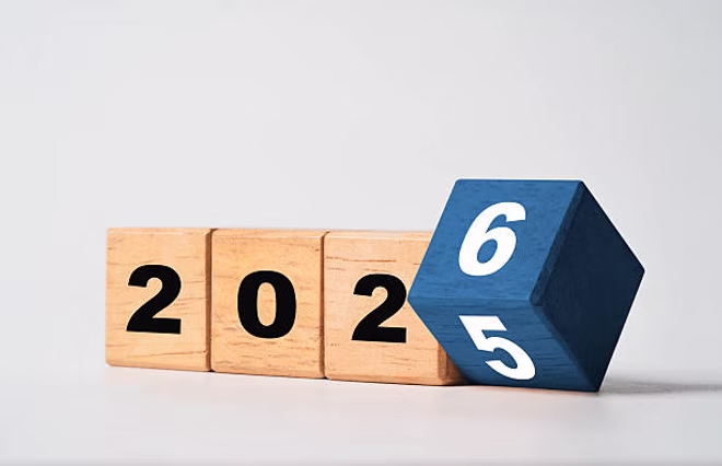 Wooden blocks that spell "2026"